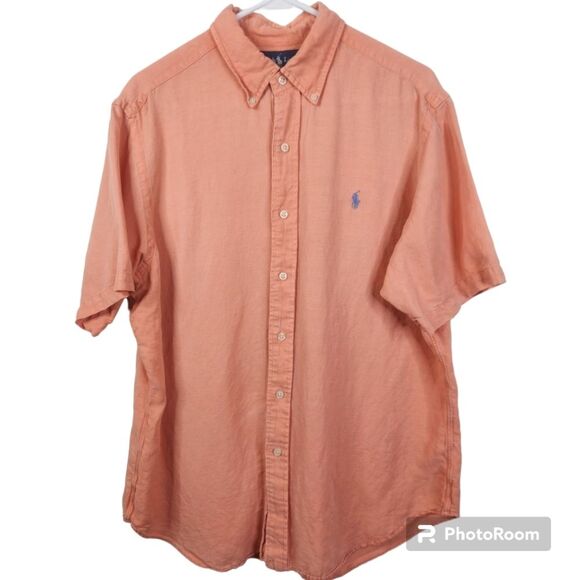 Vintage Polo Ralph Lauren Mens Classic Fit Linen/Silk Blend SS Button Up Size L - Picture 1 of 6